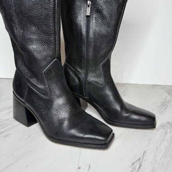 Vince Camuto Sangeti Black Leather Square Toe Wide Calf Heeled Tall Boot 10M - Picture 10 of 15